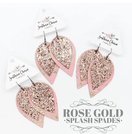 2.5" Rose Gold Glitter & Rose Gold Splash Layered Spades