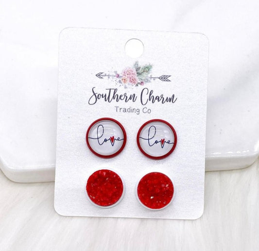 12mm Cursive Love & Red Crystals in Red/White Settings
New